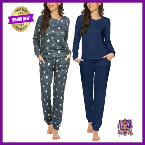 Women's Long Sleeve Pajama Set with Pockets 2-Pack Polyester Blend